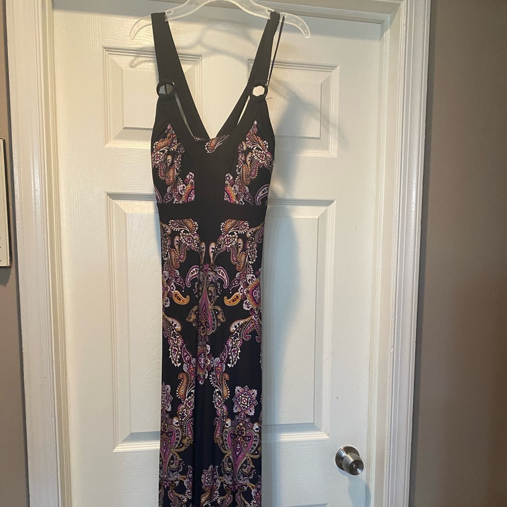 INC black maxi summer dress with colorful design